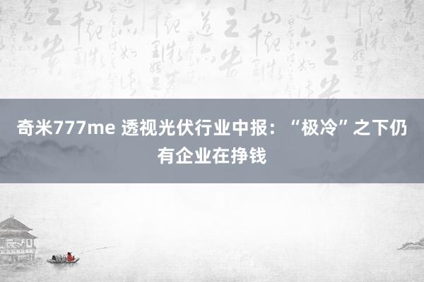 奇米777me 透视光伏行业中报：“极冷”之下仍有企业在挣钱
