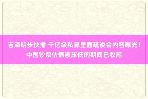 吉泽明步快播 千亿级私募里面疏浚会内容曝光！中国钞票估值被压低的期间已收尾