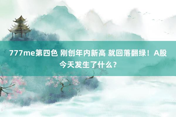 777me第四色 刚创年内新高 就回落翻绿！A股今天发生了什么？