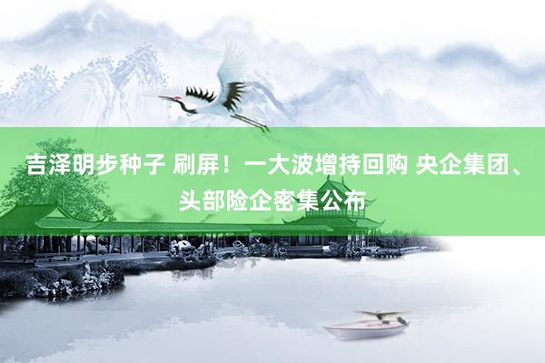 吉泽明步种子 刷屏！一大波增持回购 央企集团、头部险企密集公布