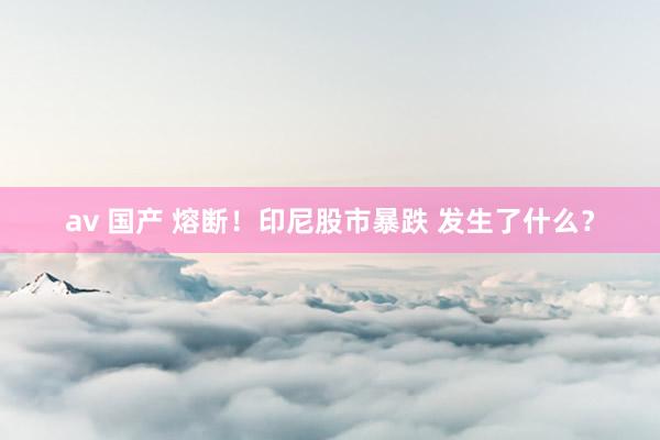av 国产 熔断！印尼股市暴跌 发生了什么？